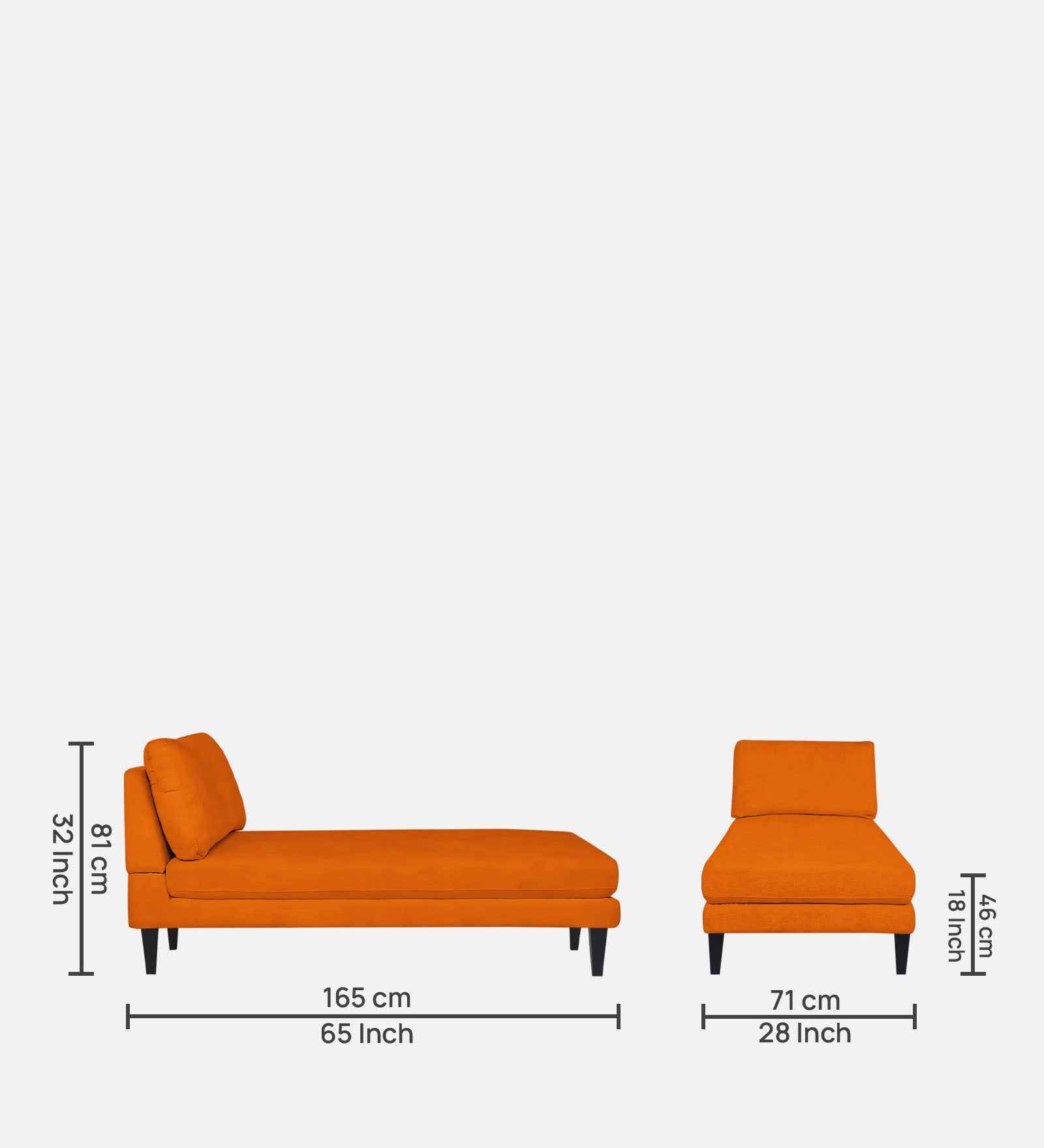 Nadia Fabric Armless Chaise Lounger In Vivid Orange Colour - Febonic Living
