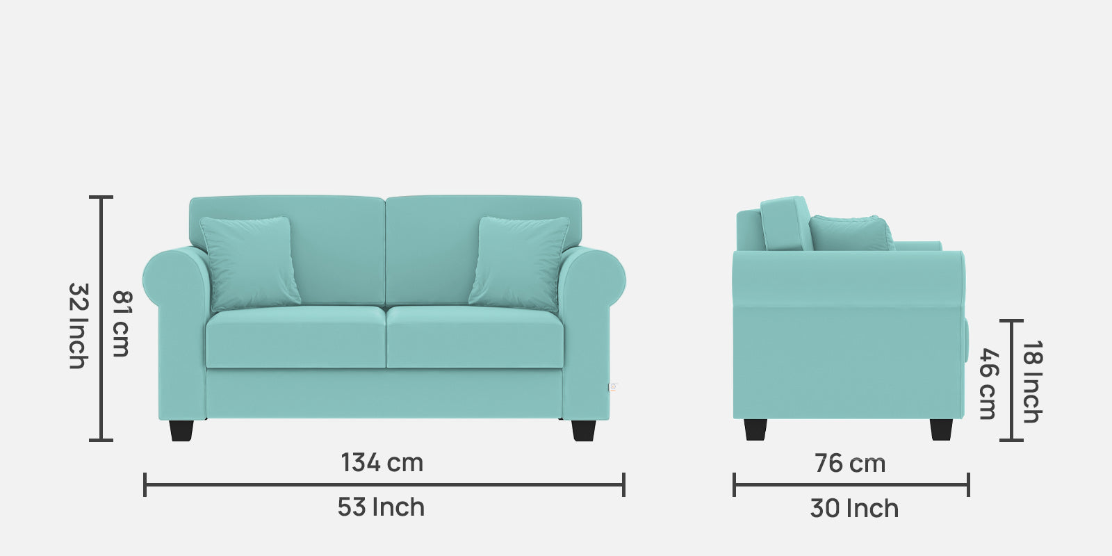Numonk Velvet 2 Seater Sofa In Barmunda Aqua Colour - Febonic Living