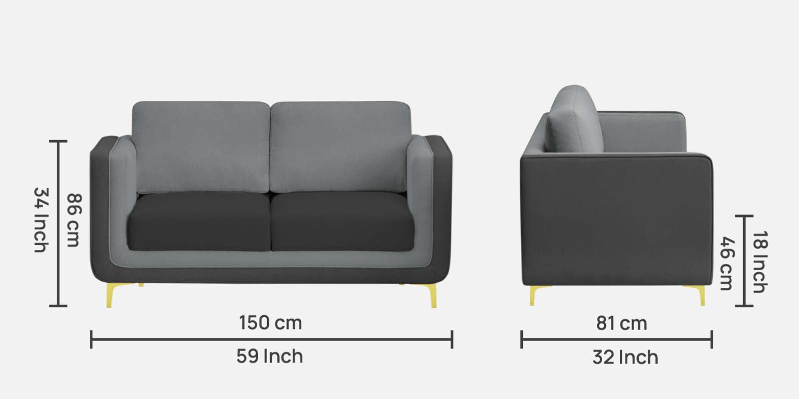 Visky Velvet 2 Seater Sofa In Pearl Grey And Hory Grey Colour - Febonic Living