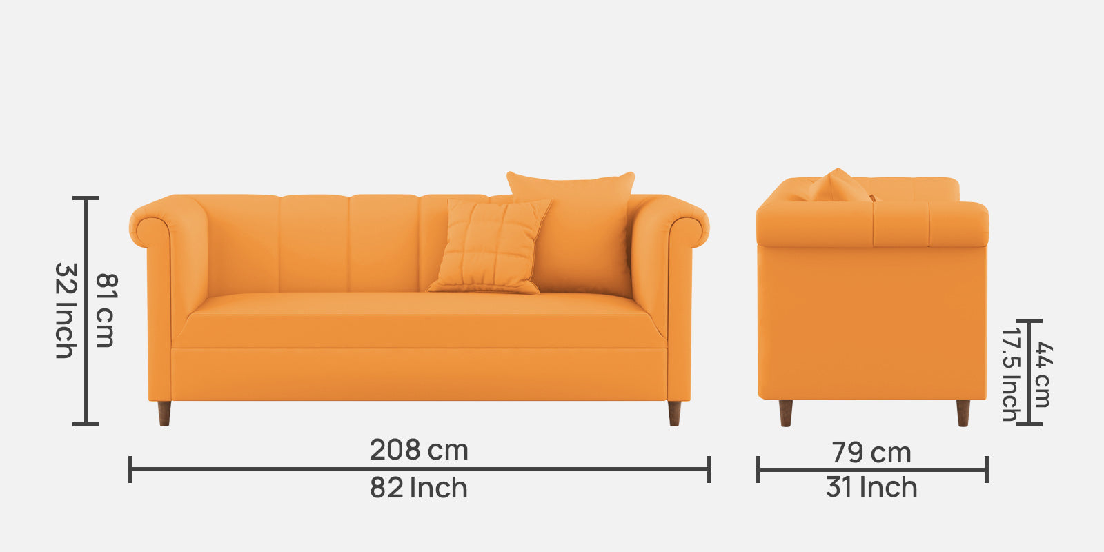 Rubi Velvet 3 Seater Sofa In Tangerine orange Colour - Febonic Living