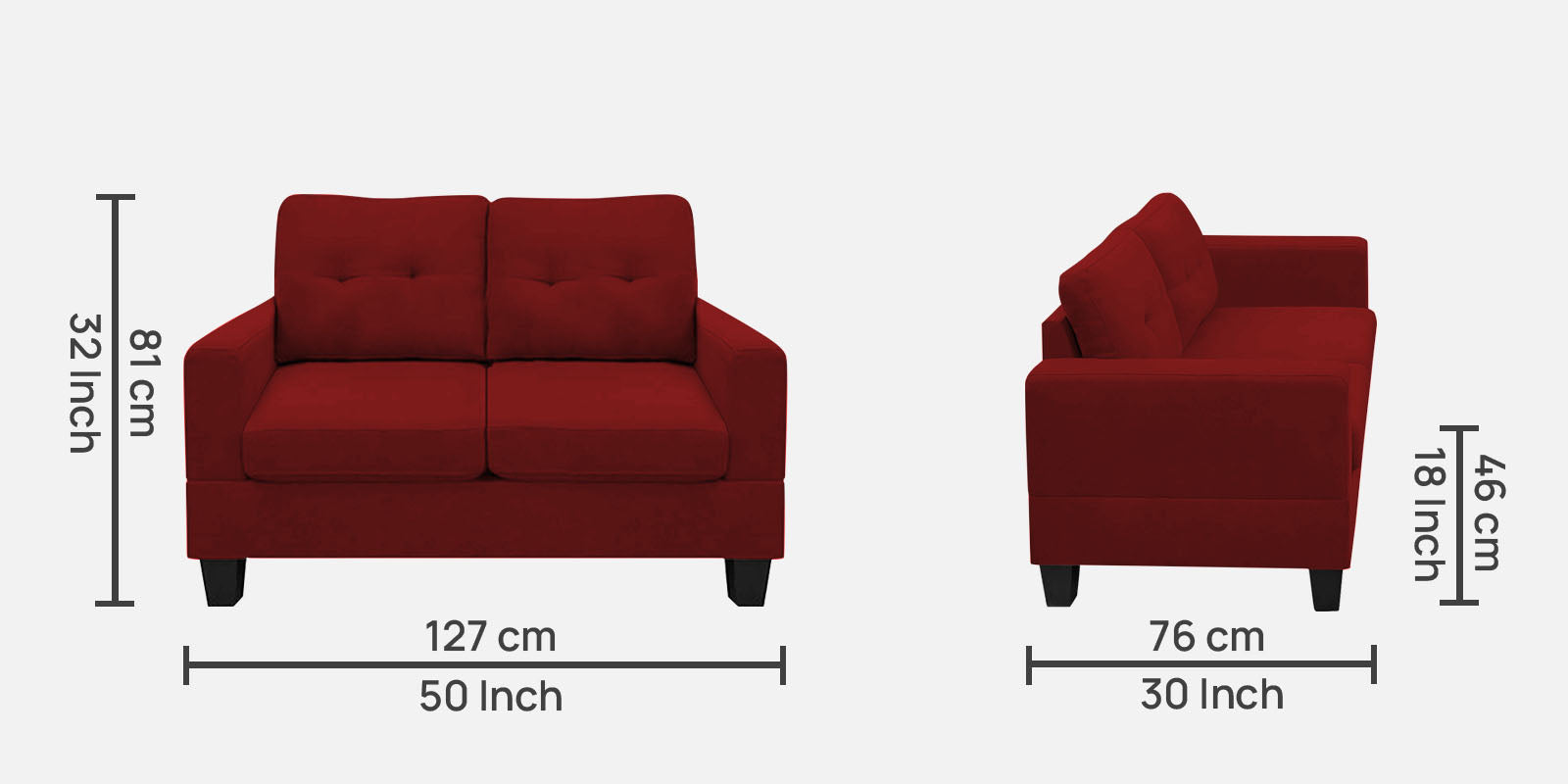 Thomas Fabric 2 Seater Sofa In Blood Maroon Colour - Febonic Living