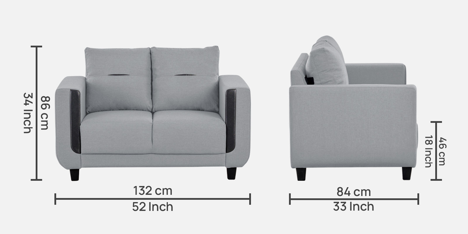 Perry Fabric 2 Seater Sofa in Coin Grey Colour