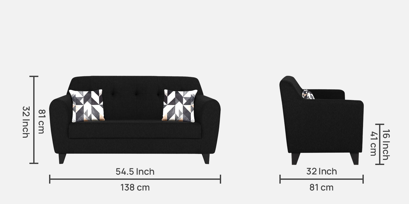 Melaan Fabric 2 Seater Sofa In Zed Black Colour - Febonic Living