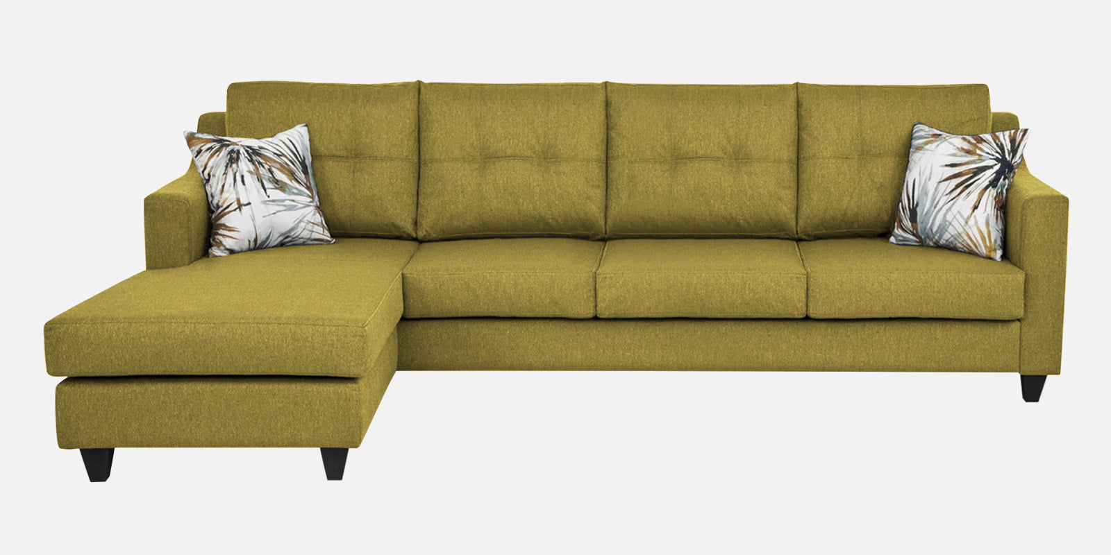 Welly Fabric RHS Sectional Sofa (3+Lounger) In Parrot Green Colour - Febonic Living