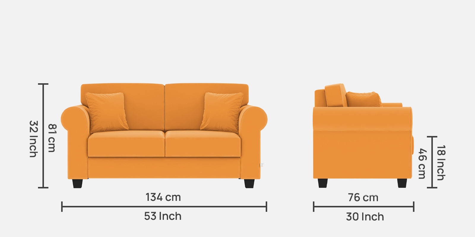 Numonk Velvet 2 Seater Sofa In Tangerine orange Colour - Febonic Living