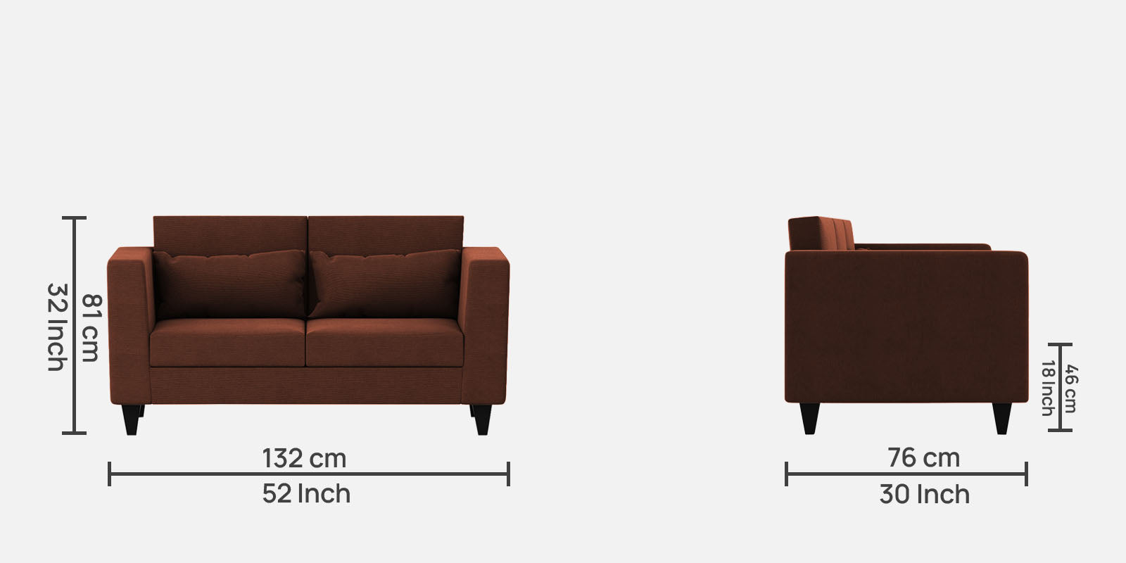 Nipul Fabric 2 Seater Sofa In Coffee Brown Colour - Febonic Living