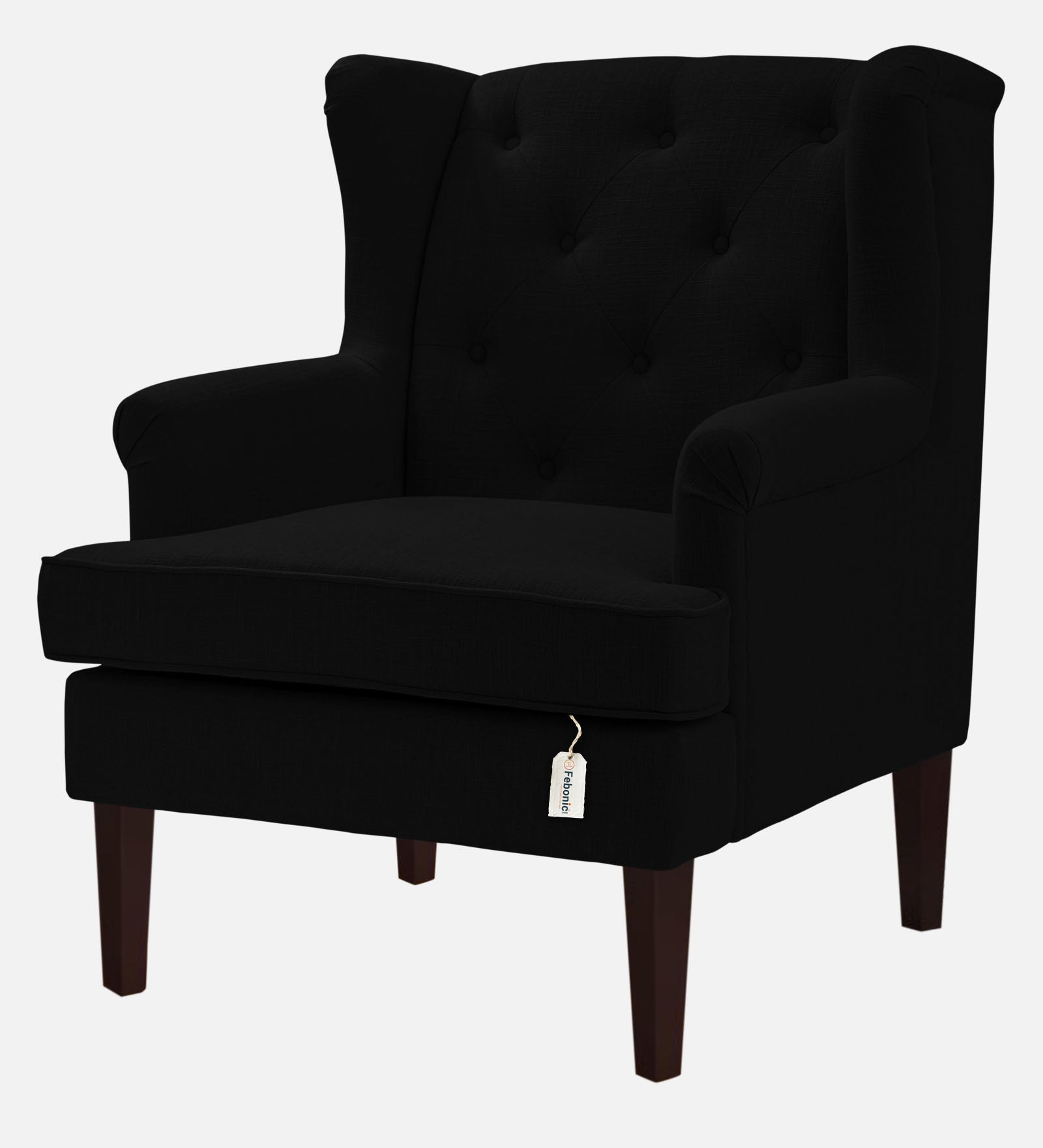 Deyuk Fabric Wing Chair In Zed Black Colour - Febonic Living