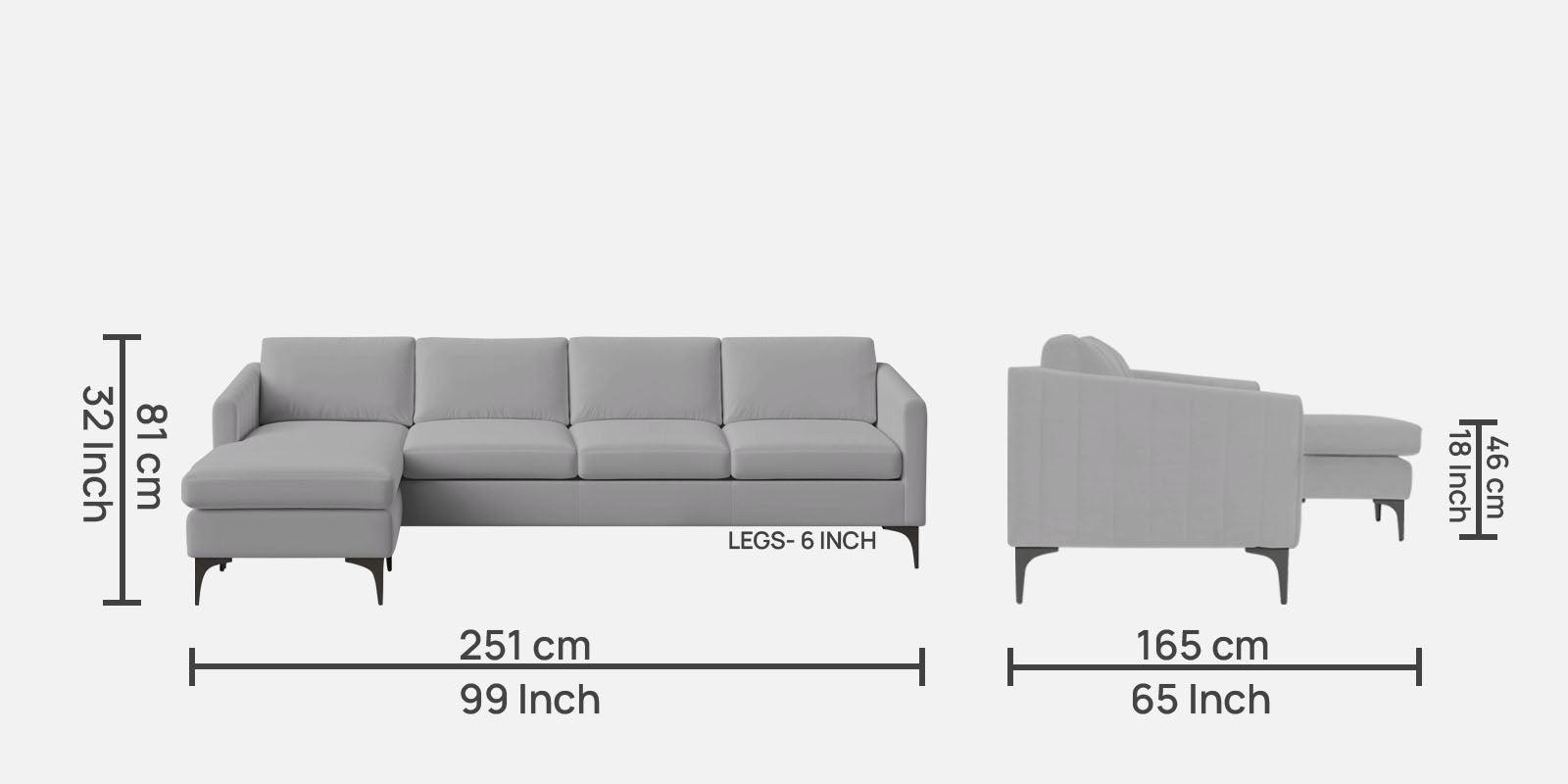 Haru Fabric RHS Sectional Sofa (3+Lounger) In Concrete Grey Colour - Febonic Living