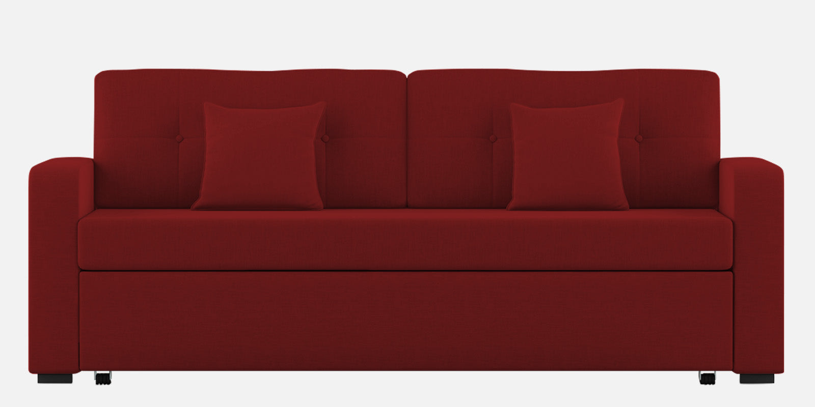Rocky Fabric 3 Seater Pull Out Sofa Cum Bed In Blood Maroon Colour With Storage - Febonic Living
