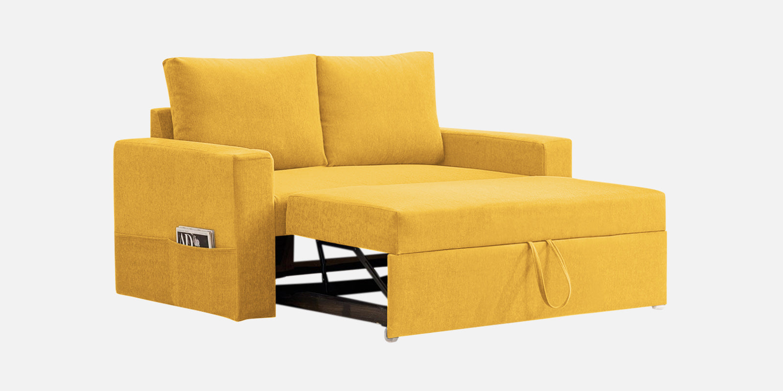 Kara Fabric 2 Seater Pull Out Sofa Cum Bed In Bold Yellow Colour - Febonic Living