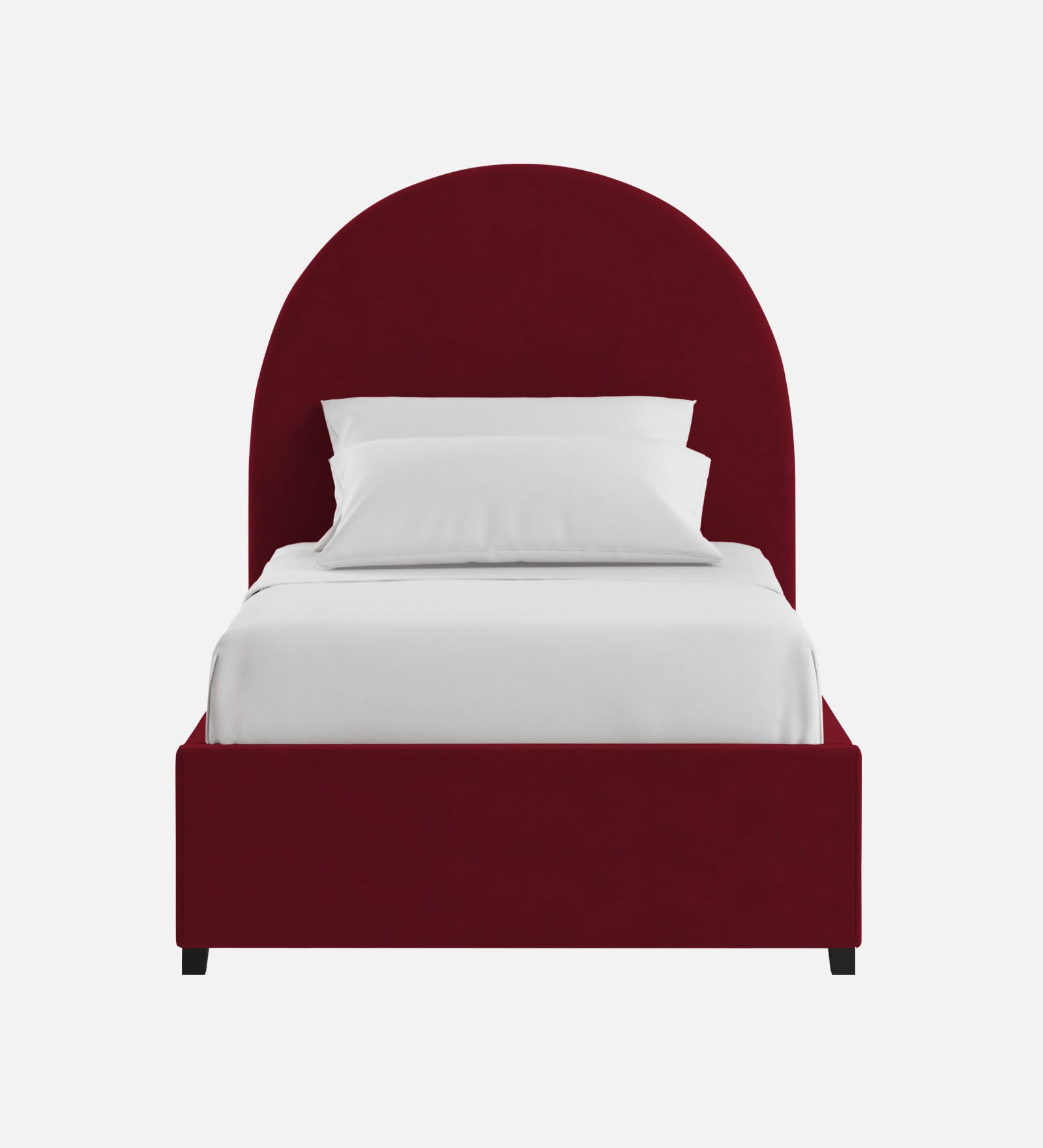 Maro Velvet Upholstered Single Size Bed In Dark Maroon Colour - Febonic Living