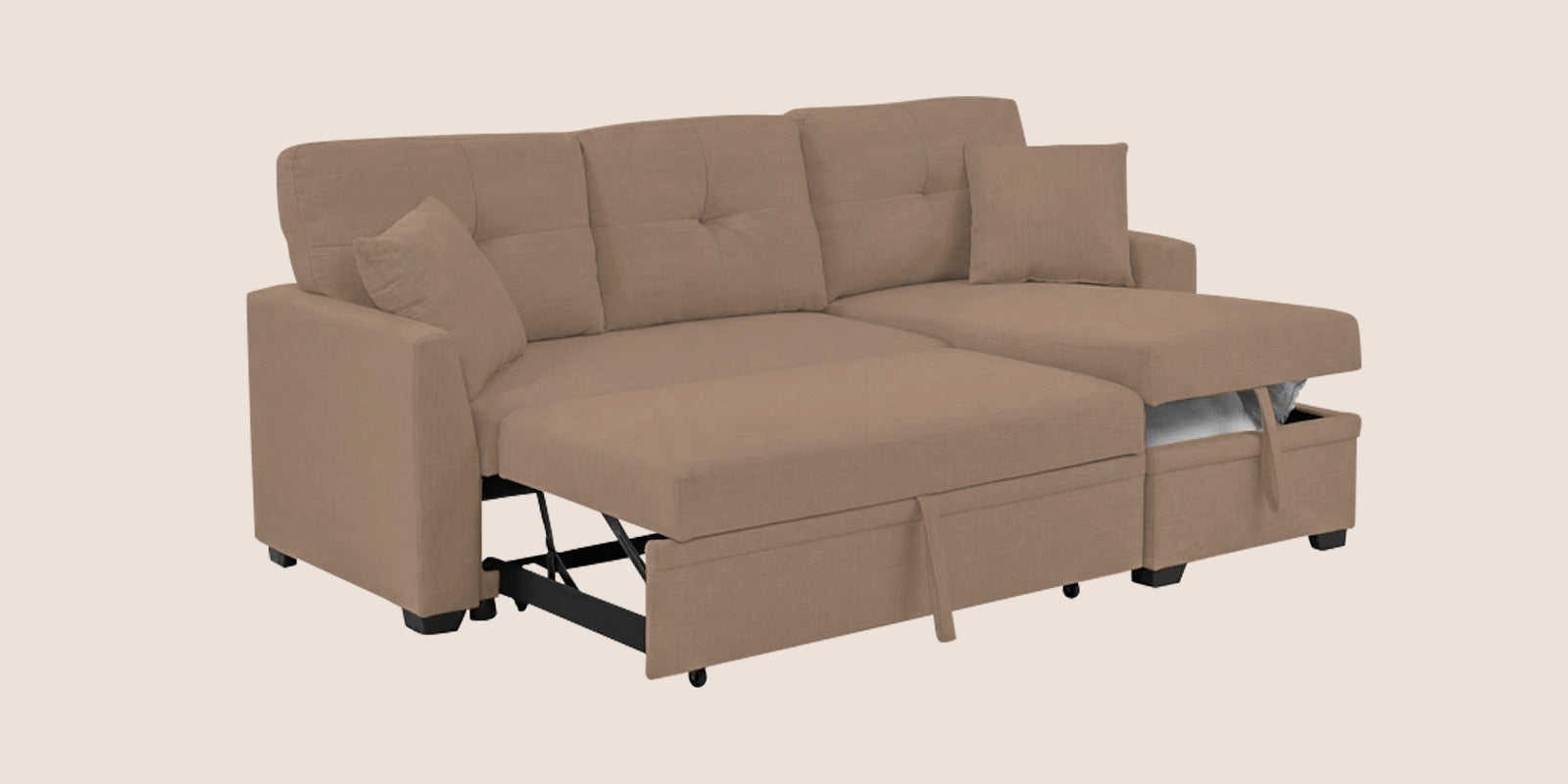 Jody Fabric 3 Seater Pull Out Sofa Cum Bed In Cookie Beige Colour With Storage - Febonic Living