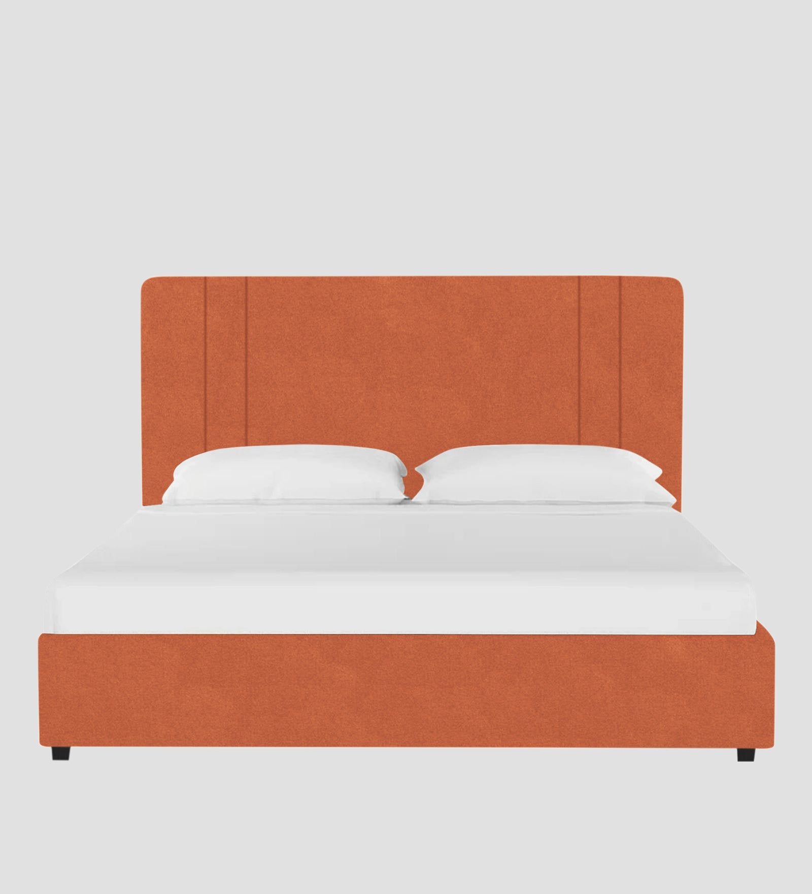 Asyra Velvet Upholstered King Size Bed In Yam Orange Colour With Box Storage - Febonic Living