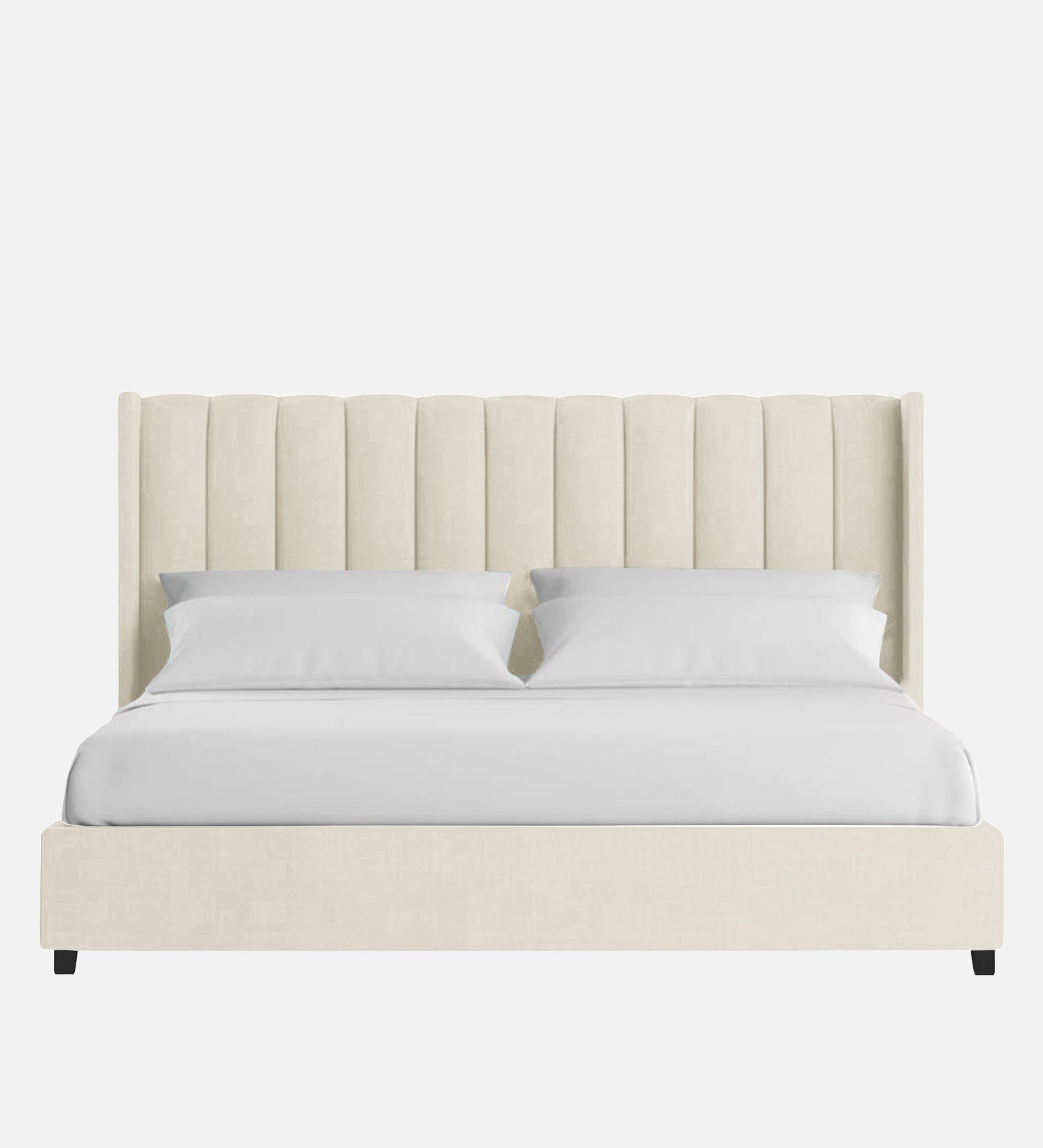 Colina Fabric Upholstered Queen Size Bed In Ivory Cream Colour With Box Storage - Febonic Living