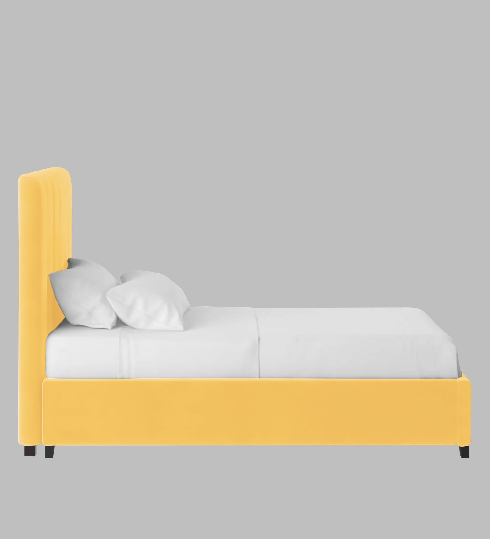Lara Velvet Upholstered Single Bed in Turmeric Yellow Colour