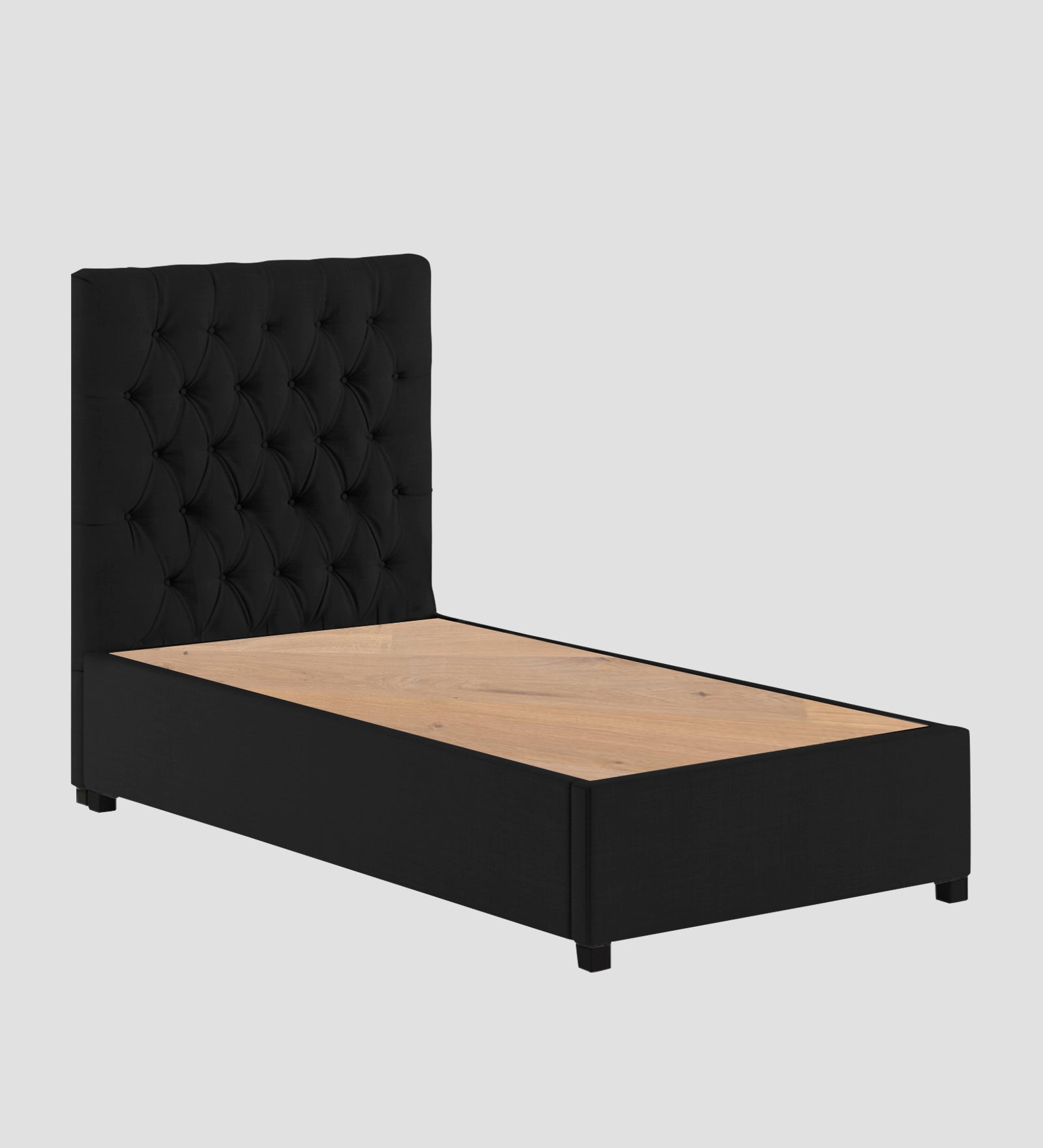 Isko Fabric Upholstered Single Bed in Zed Black Colour with Box Storage - Febonic Living