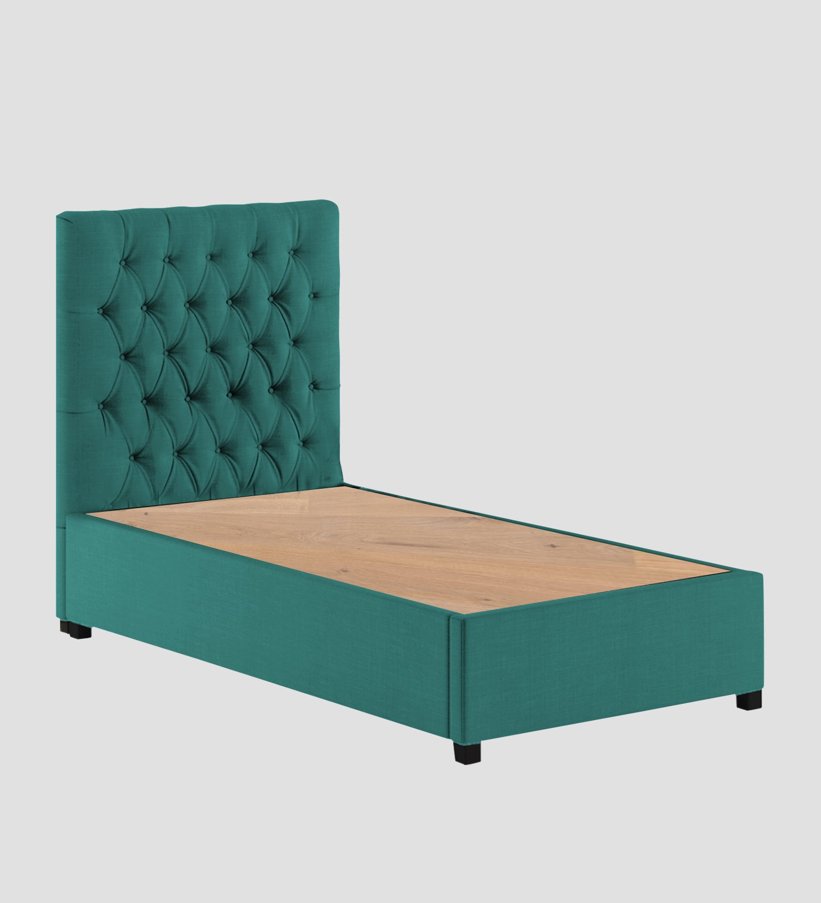 Isko Fabric Upholstered Single Bed in Sea Green Colour with Box Storage - Febonic Living