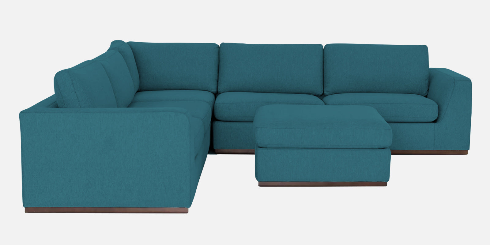Freedom Velvet 6 Seater LHS Corner Sofa In Aqua Blue Colour With Ottoman - Febonic Living