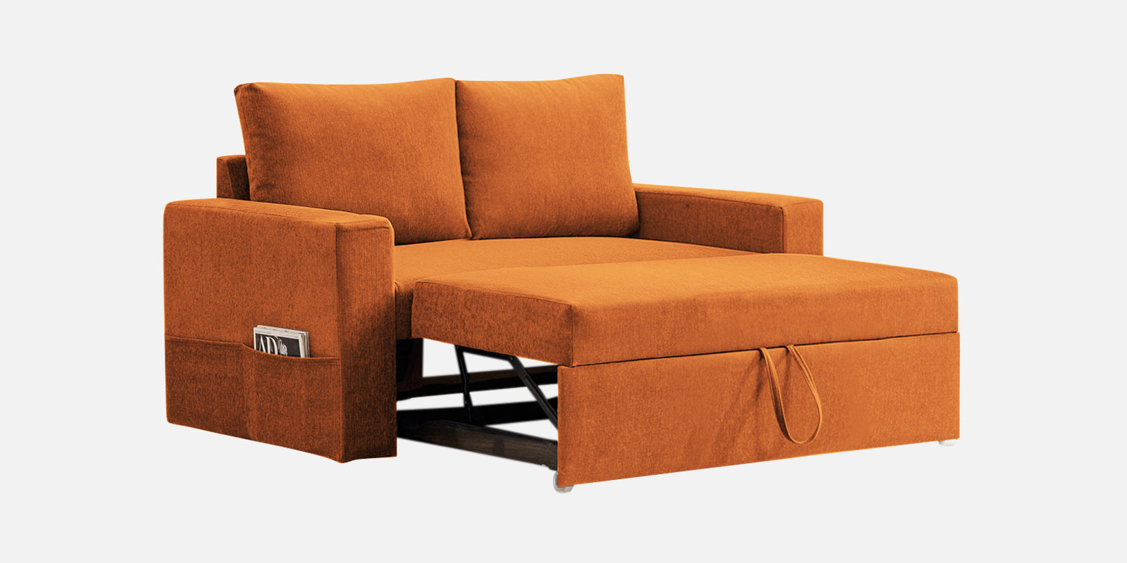 Kara Fabric 2 Seater Pull Out Sofa Cum Bed In Vivid Orange Colour - Febonic Living