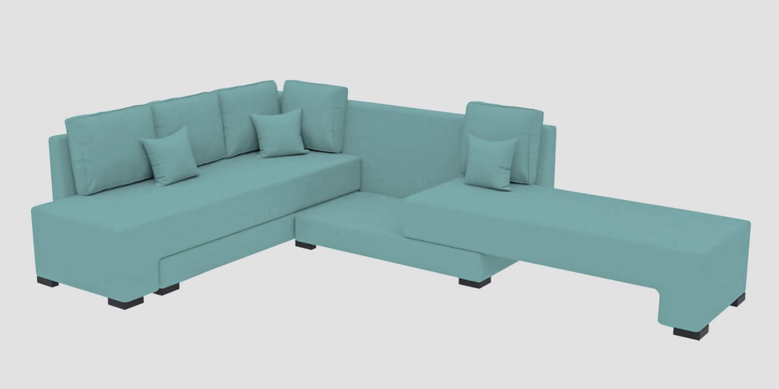 Corby Velvet LHS 6 Seater Convertible Sofa Cum Bed In Barmunda Aqua Colour - Febonic Living