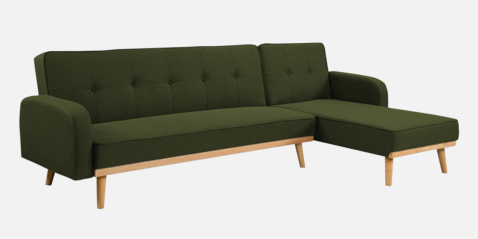 Zuno Fabric RHS Convertible Sofa Cum Bed In Olive Green Colour - Febonic Living