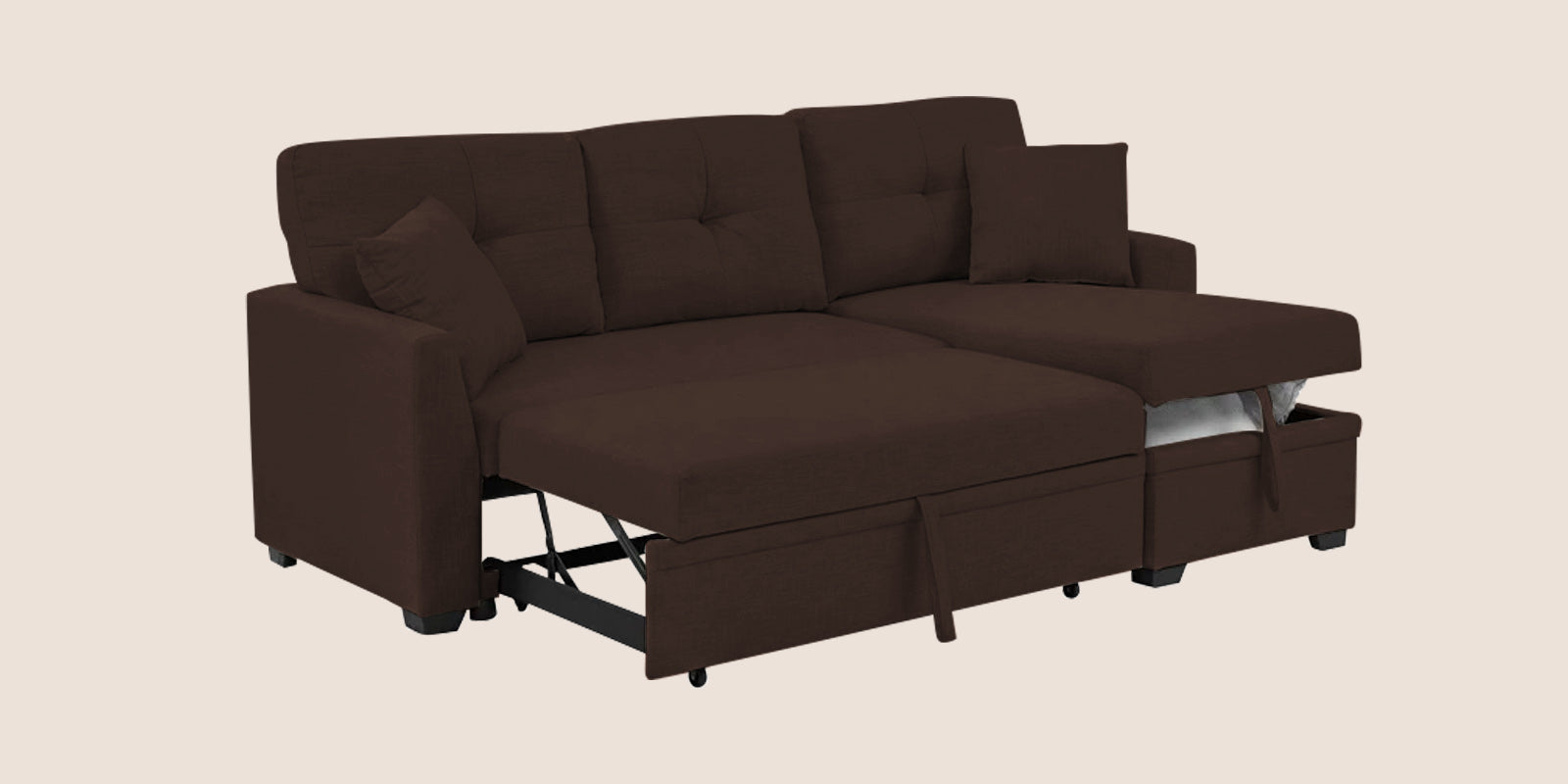 Jody Fabric 3 Seater Pull Out Sofa Cum Bed In Coffee Brown Colour With Storage - Febonic Living