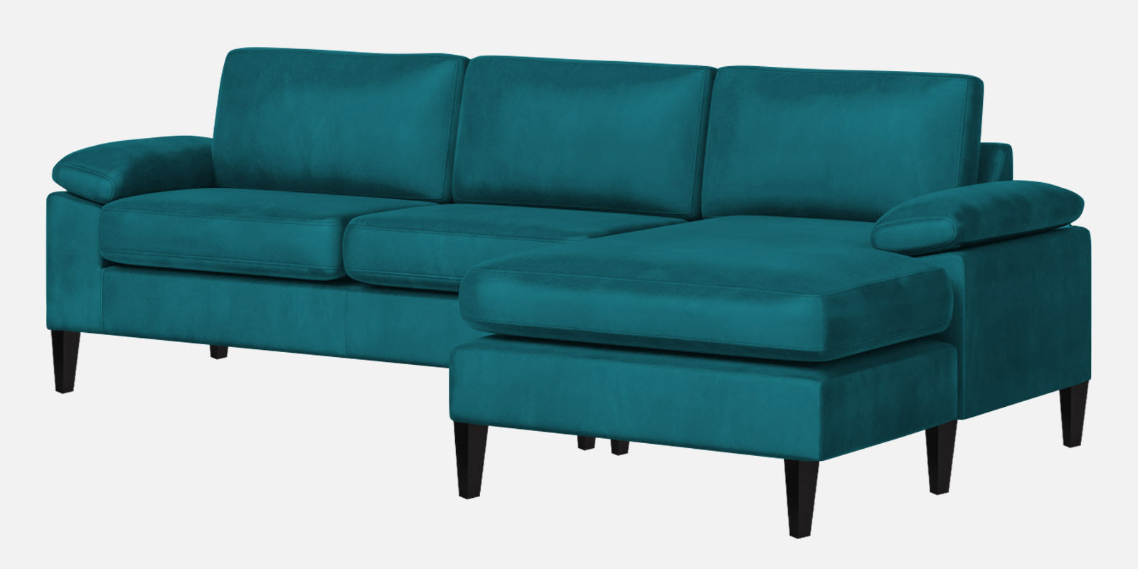 Vegas Velvet LHS Sectional Sofa (3+Lounger) In Pine Green Colour - Febonic Living