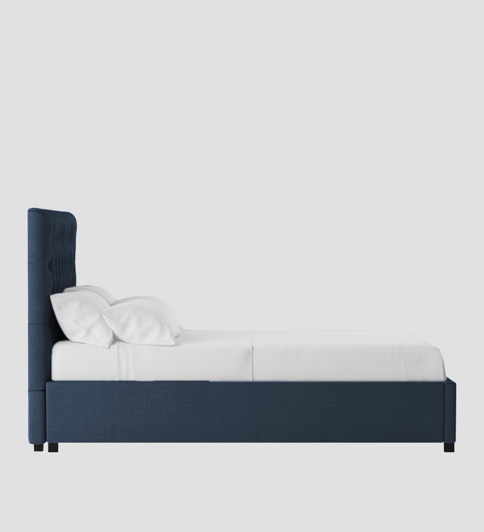 Isko Fabric King Size Bed In Denim Blue Colour With Storage Box - Febonic Living