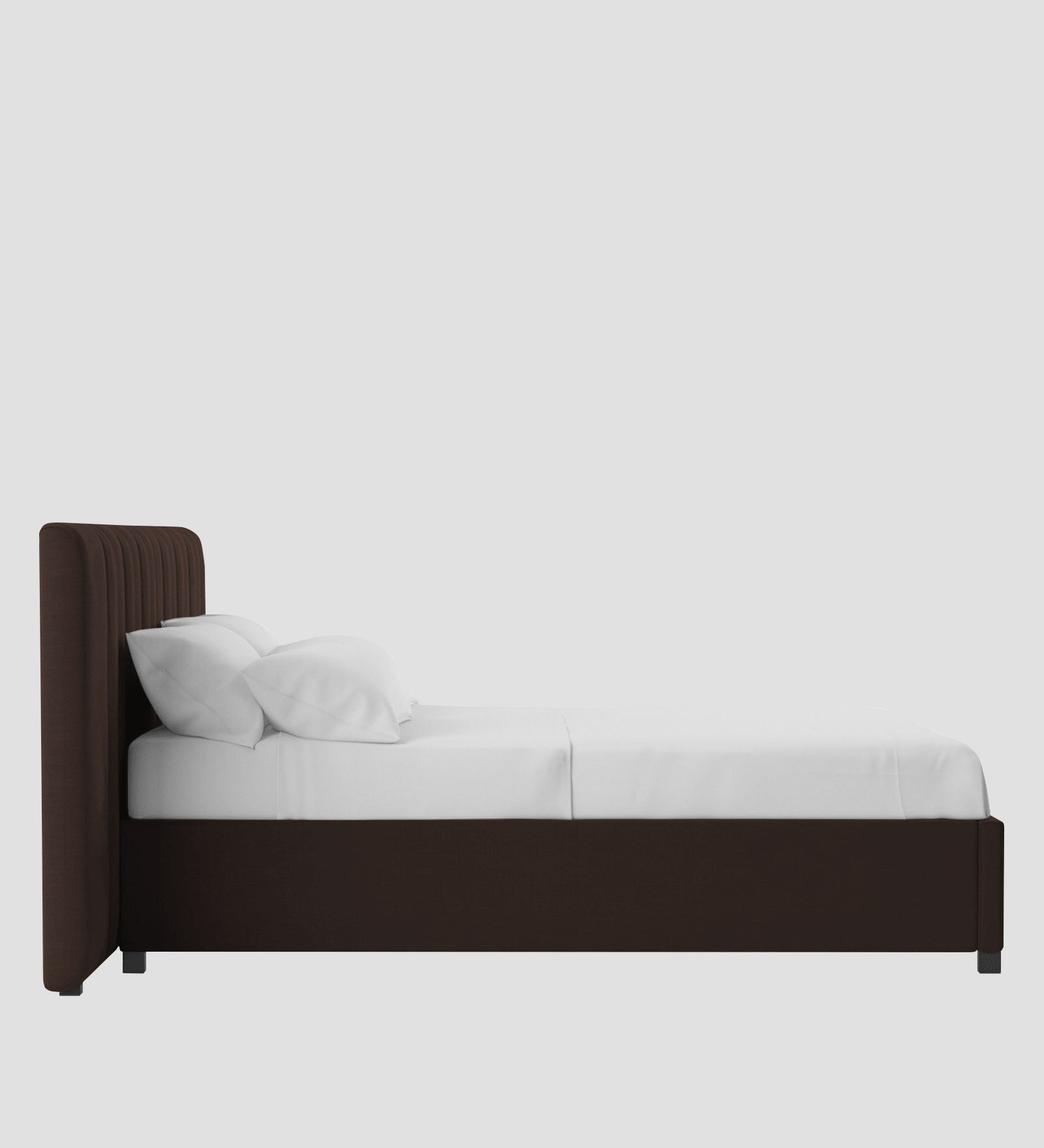 Nora Fabric Queen Size Bed In Coffee Brown Colour With Box Storage