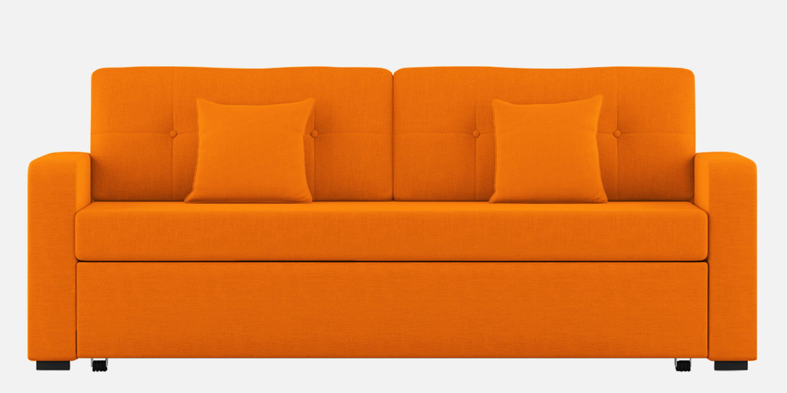 Rocky Fabric 3 Seater Pull Out Sofa Cum Bed In Vivid Orange Colour With Storage - Febonic Living