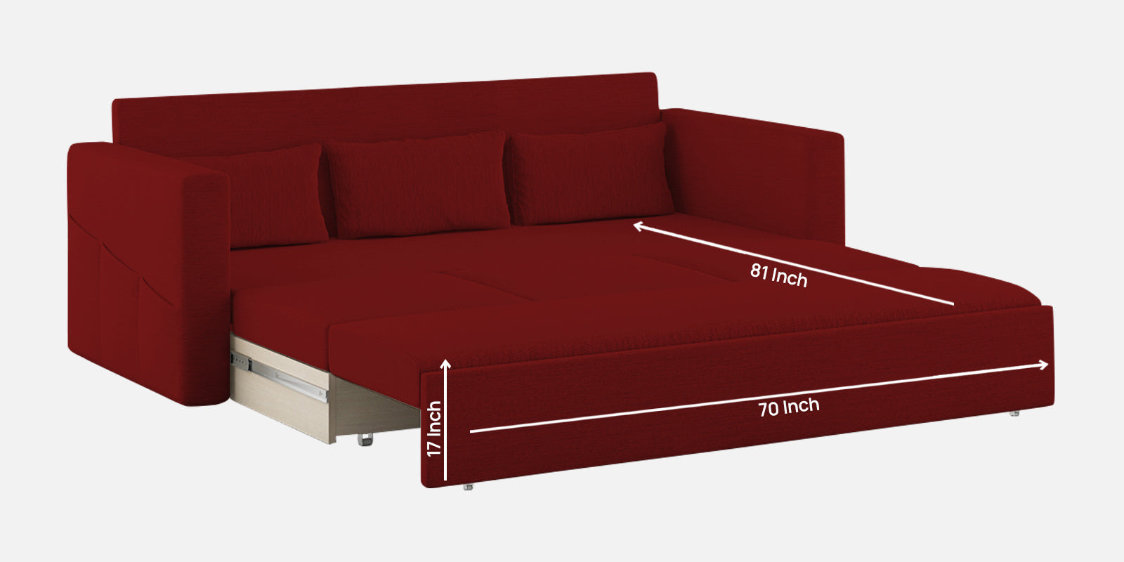River Fabric 3 Seater Pull Out Sofa Cum Bed In Blood Maroon Colour - Febonic Living