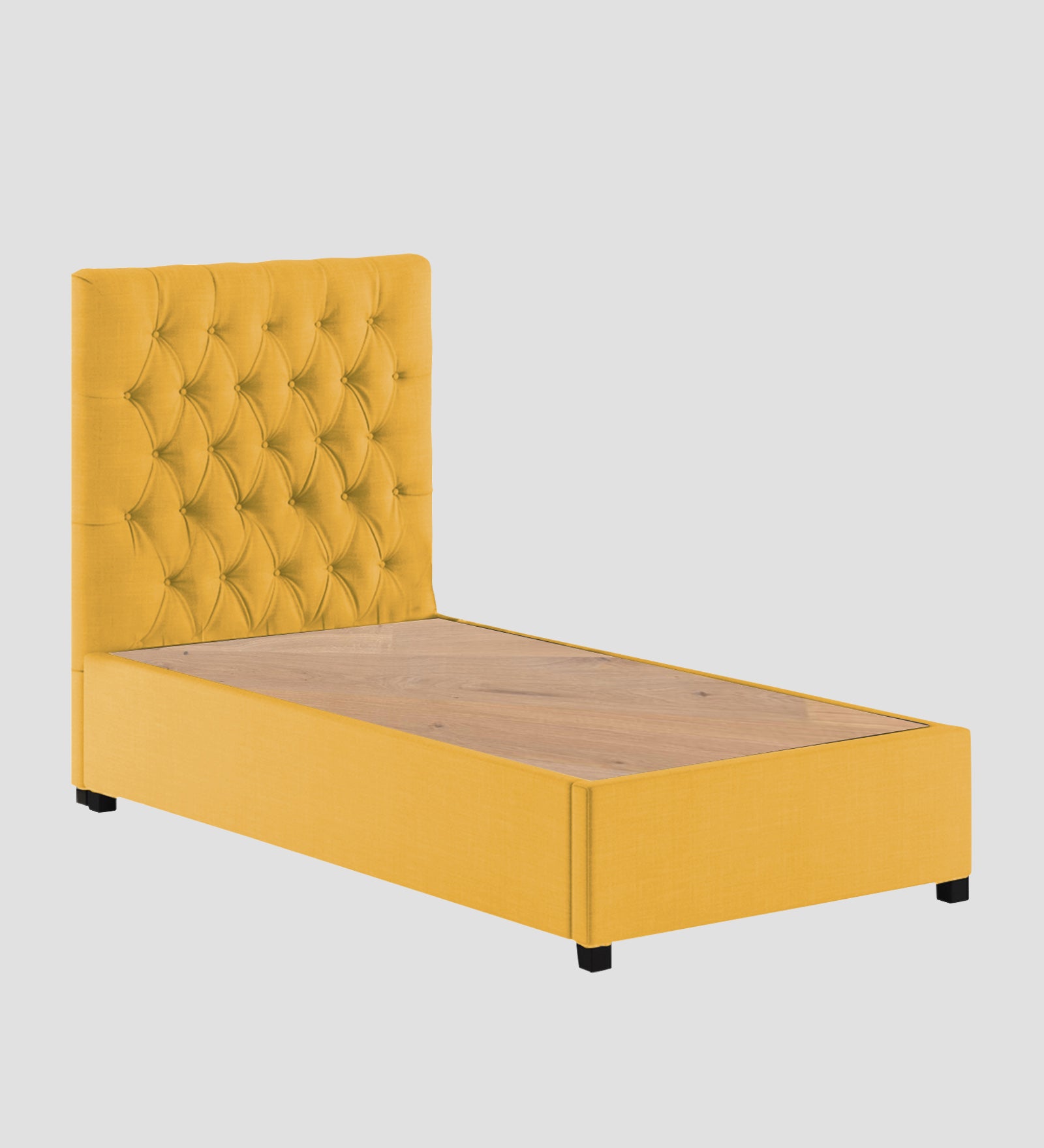 Isko Fabric Upholstered Single Bed in Bold Yellow Colour with Box Storage - Febonic Living