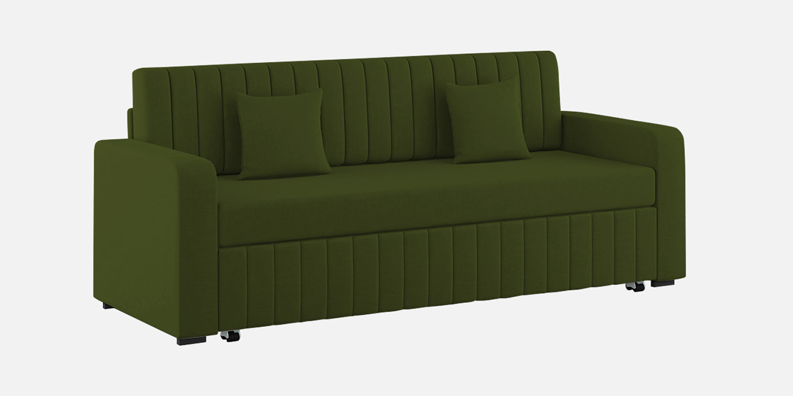 Calra Fabric 3 Seater Pull Out Sofa Cum Bed In Olive green Colour With Storage - Febonic Living