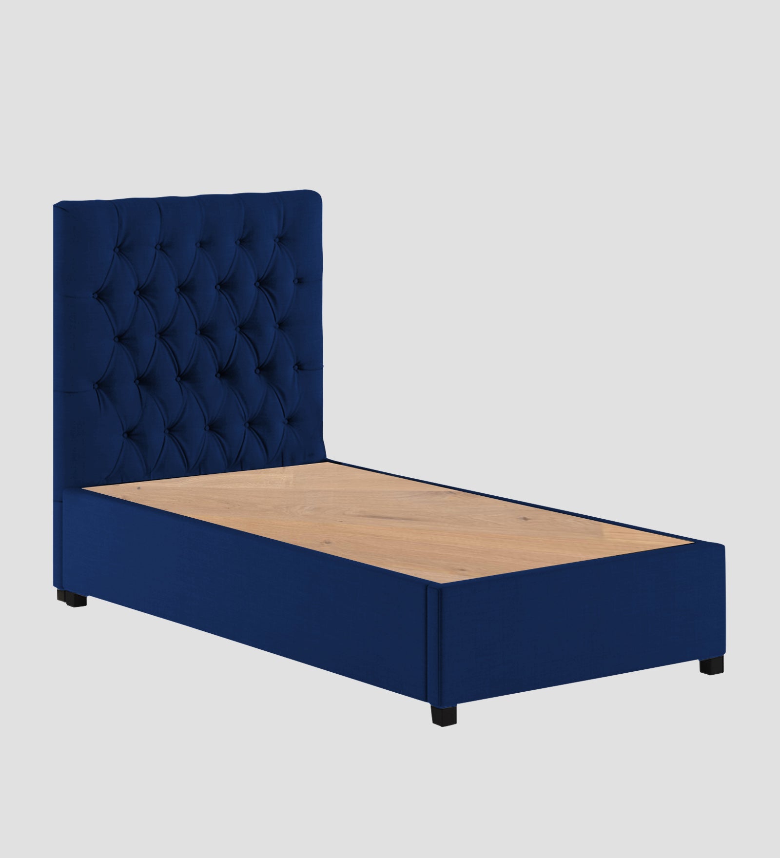 Isko Fabric Upholstered Single Bed in Royal Blue Colour with Box Storage - Febonic Living