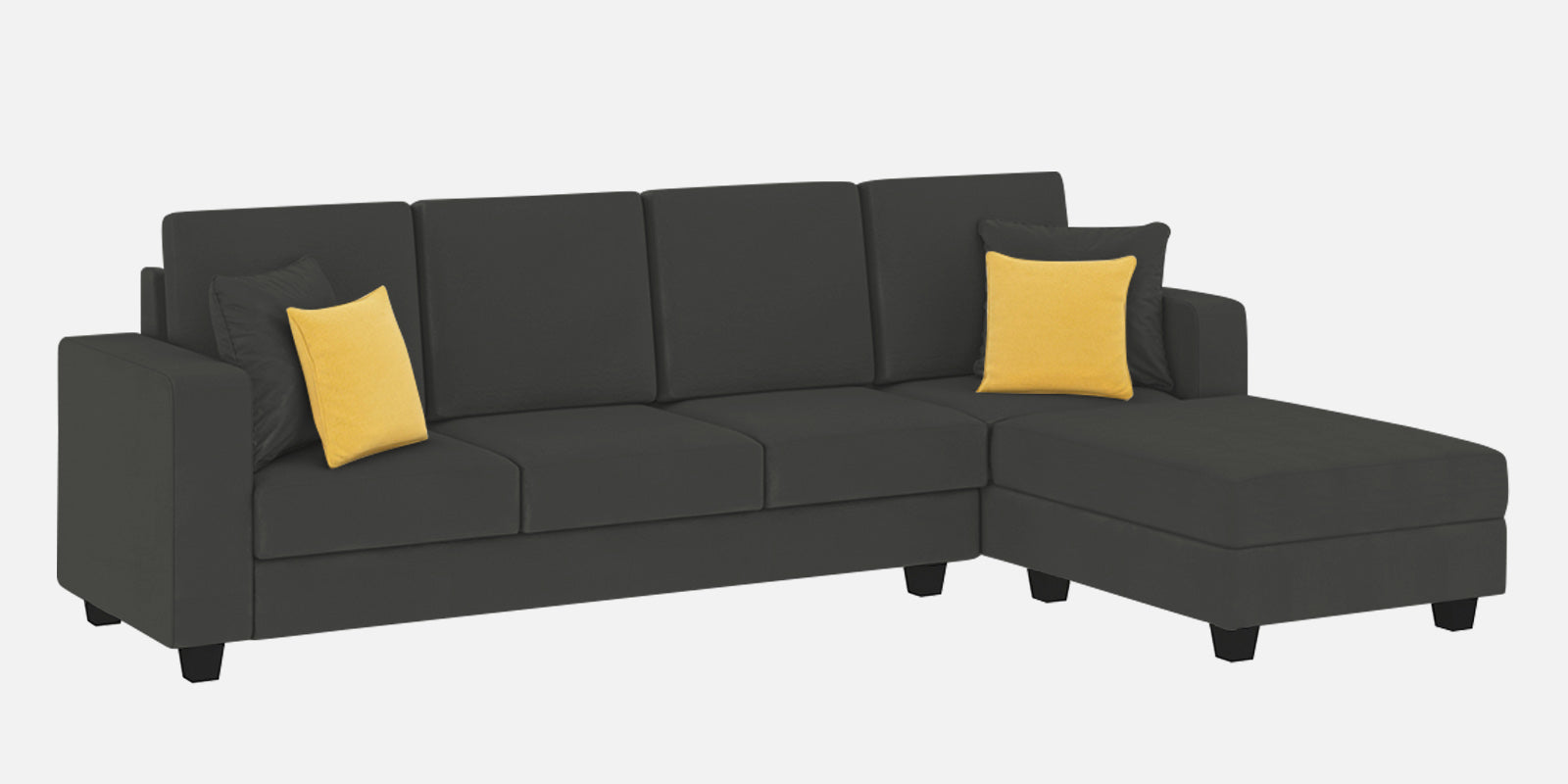 Nabi Fabric LHS Sectional Sofa (3 + Lounger) In Charcoal Grey Colour
