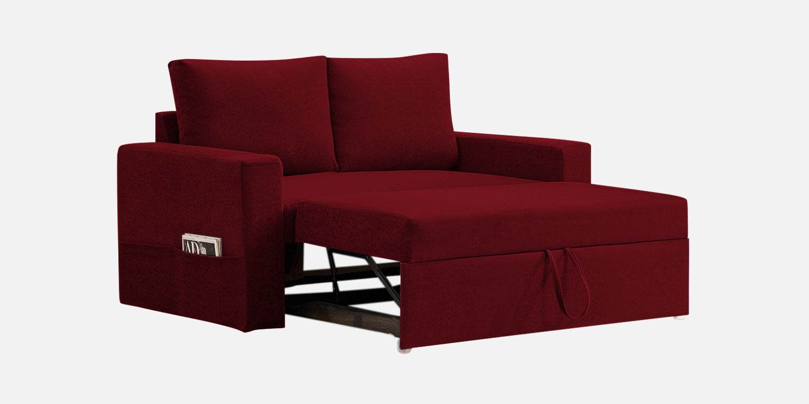 Kara Fabric 2 Seater Pull Out Sofa Cum Bed In Ruby Red Colour - Febonic Living