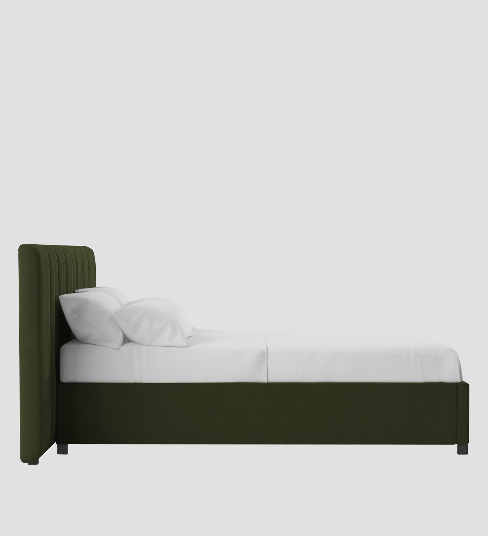 Nora Fabric Queen Size Bed In Olive Green Colour With Box Storage