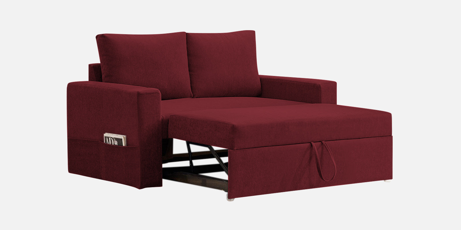 Kara Fabric 2 Seater Pull Out Sofa Cum Bed In Blood Maroon Colour - Febonic Living