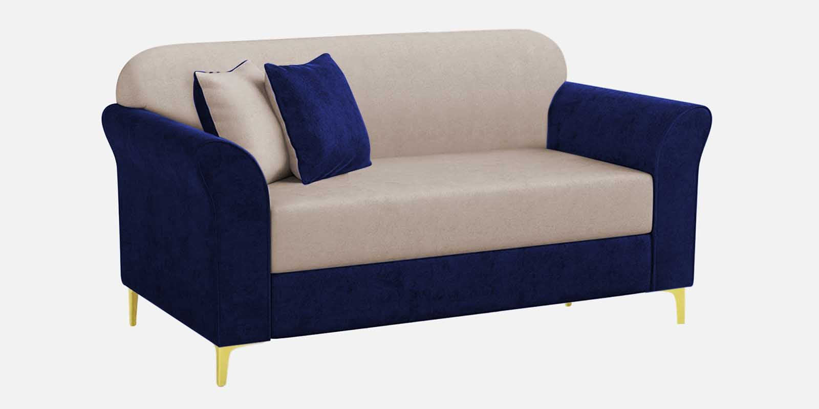 Jordan Velvet 2 Seater Sofa In Imperial Blue And Camel Beige Colour - Febonic Living