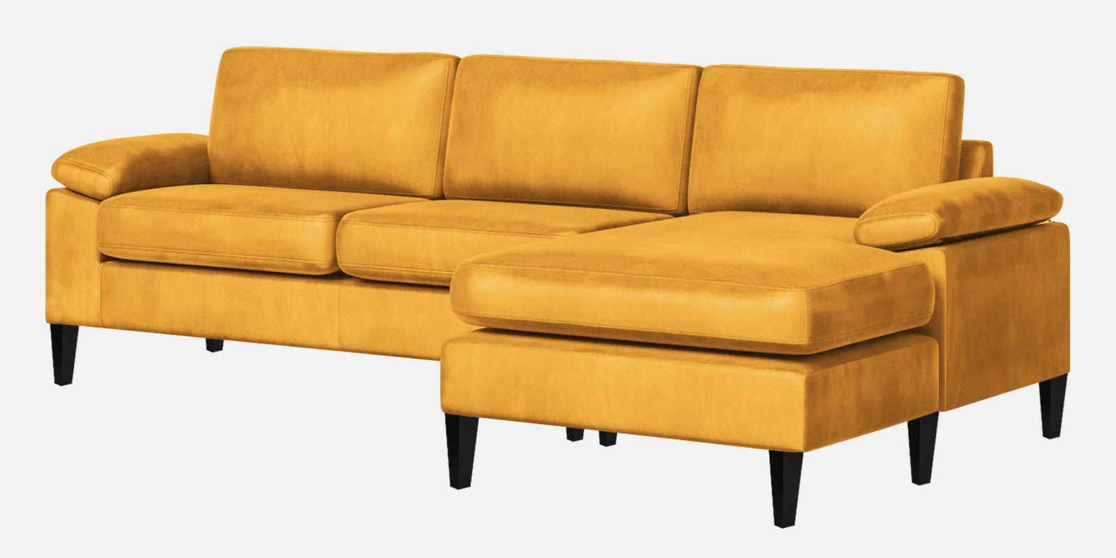 Vegas Velvet LHS Sectional Sofa (3+Lounger) In Turmeric yellow Colour - Febonic Living