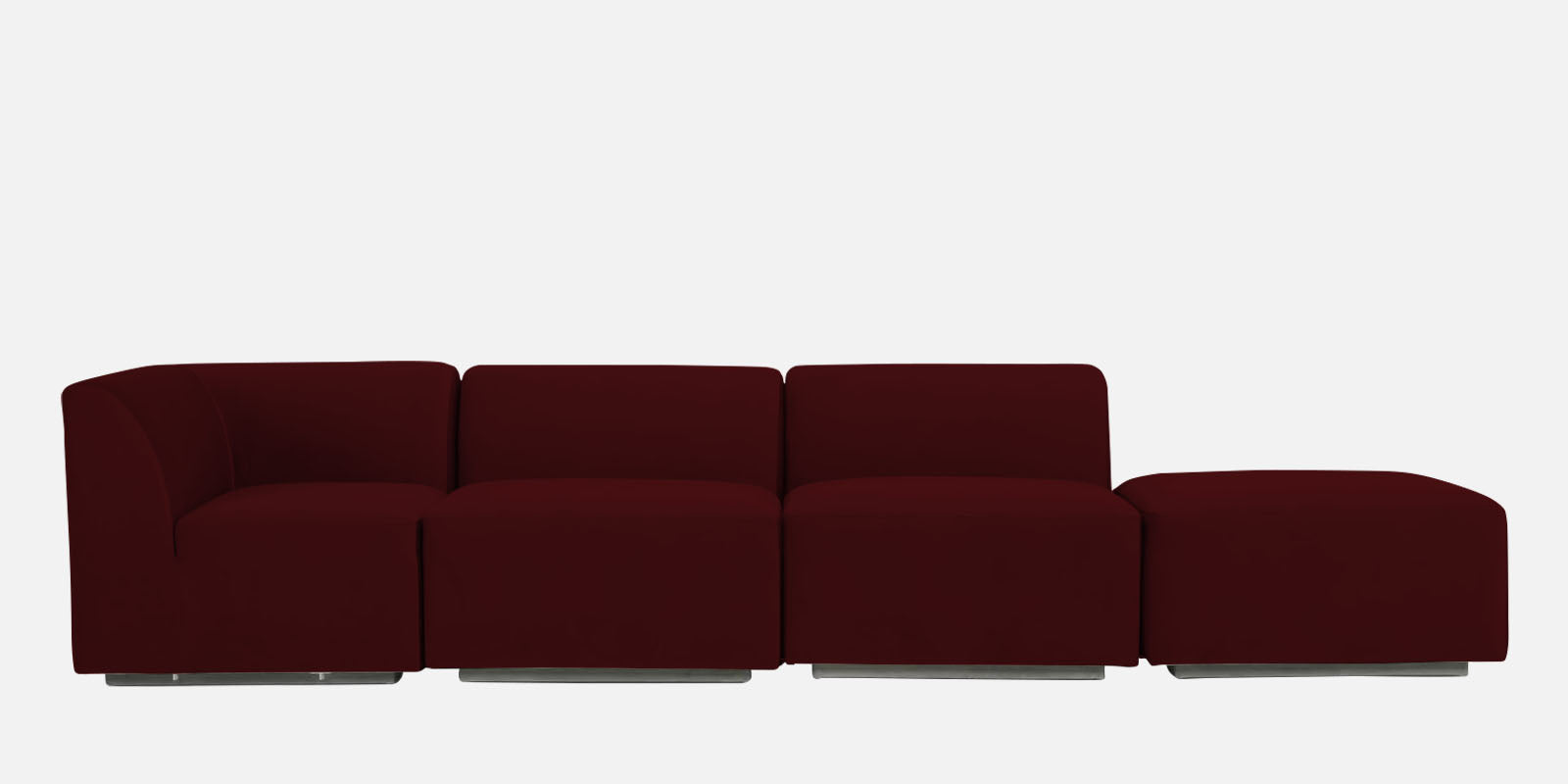 Bufa Velvet RHS Sectional Sofa In Dark Maroon Colour With Ottoman - Febonic Living