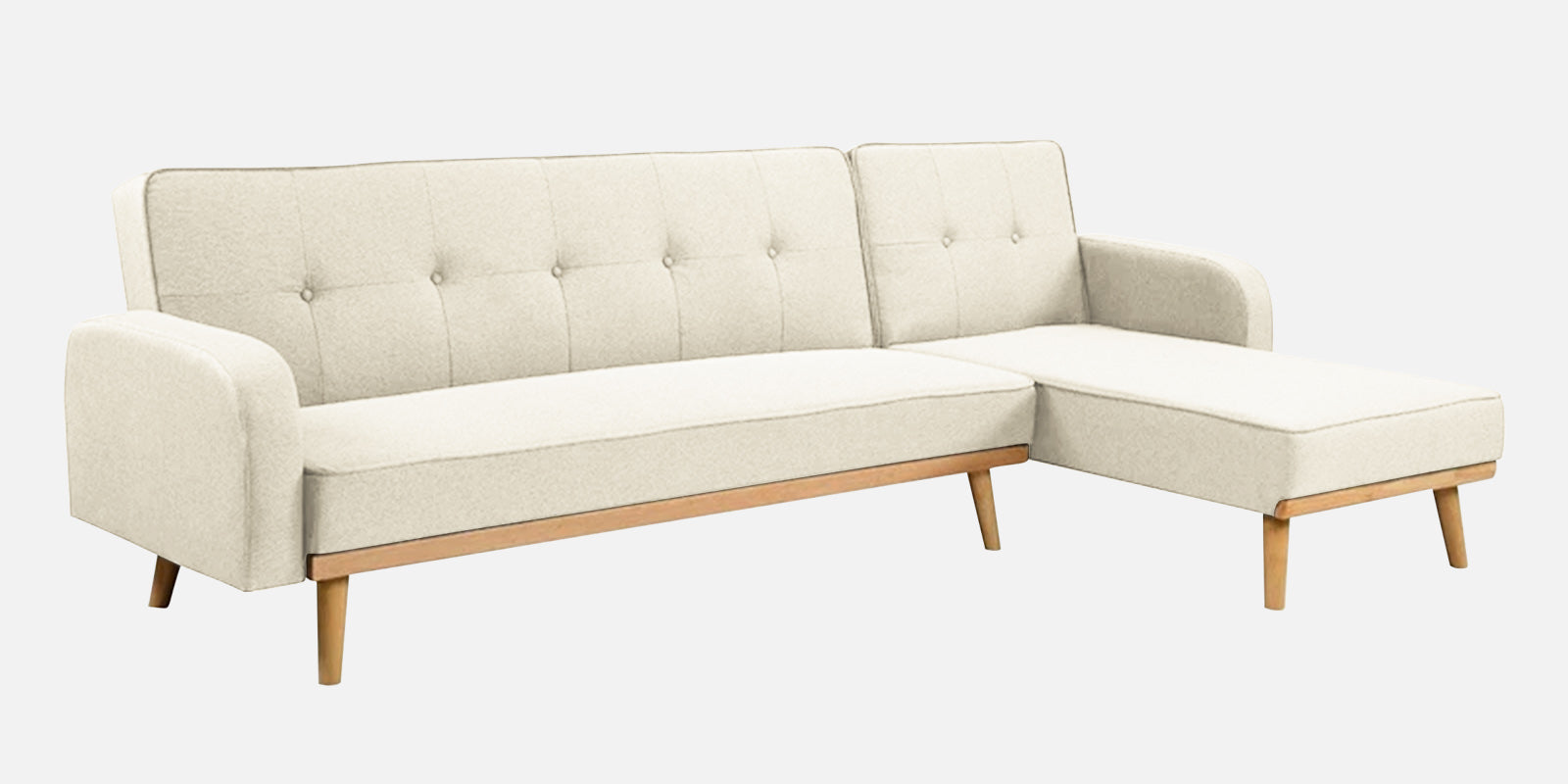 Zuno Fabric RHS Convertible Sofa Cum Bed In Ivory Cream Colour - Febonic Living