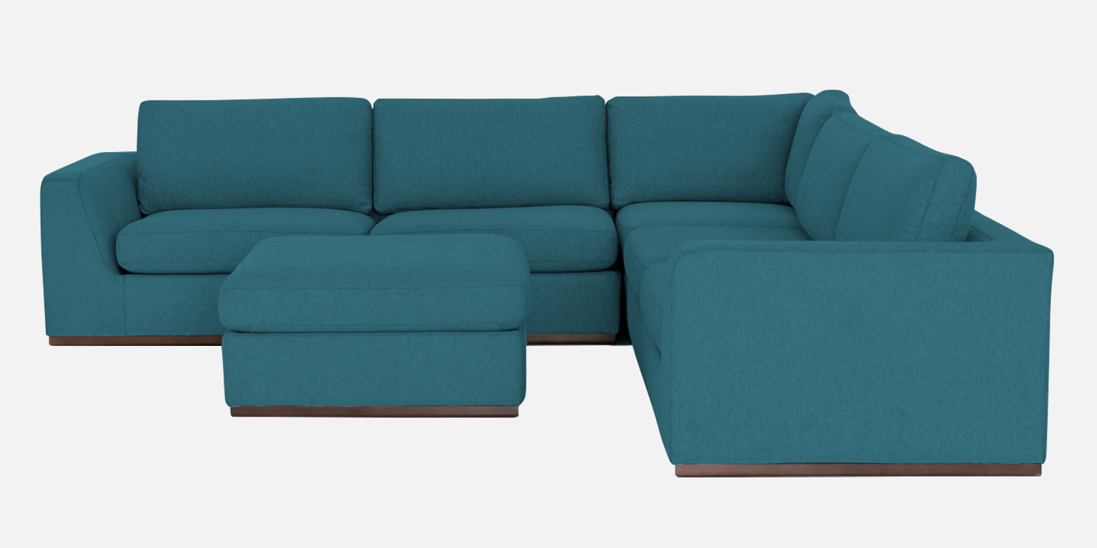 Freedom Velvet 6 Seater RHS Corner Sofa In Aqua Blue Colour With Ottoman - Febonic Living