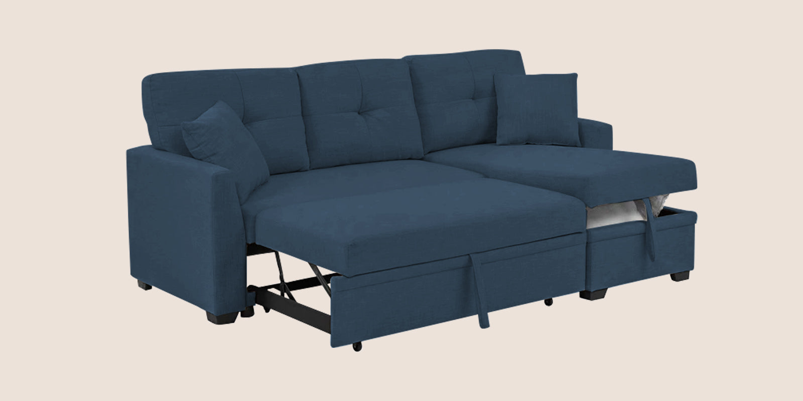 Jody Fabric 3 Seater Pull Out Sofa Cum Bed In Light Blue Colour With Storage - Febonic Living