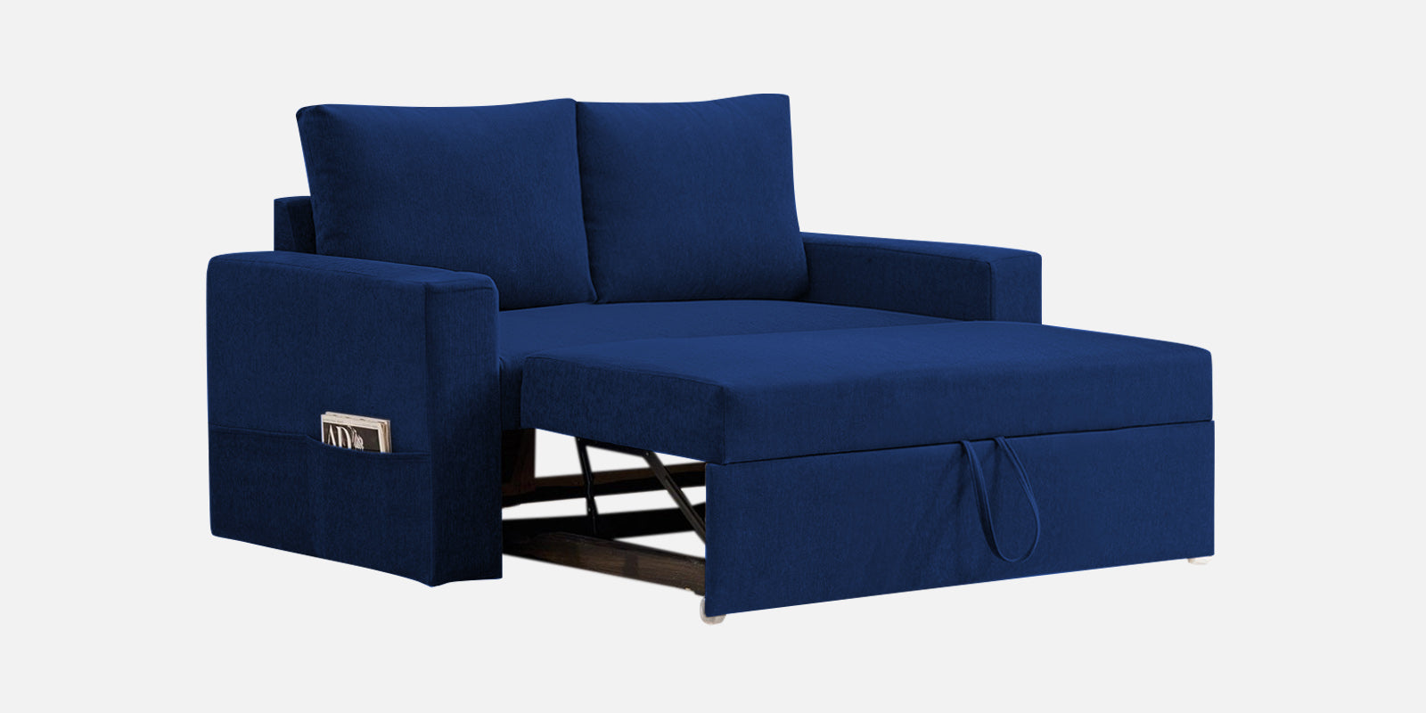 Kara Fabric 2 Seater Pull Out Sofa Cum Bed In Royal Blue Colour - Febonic Living