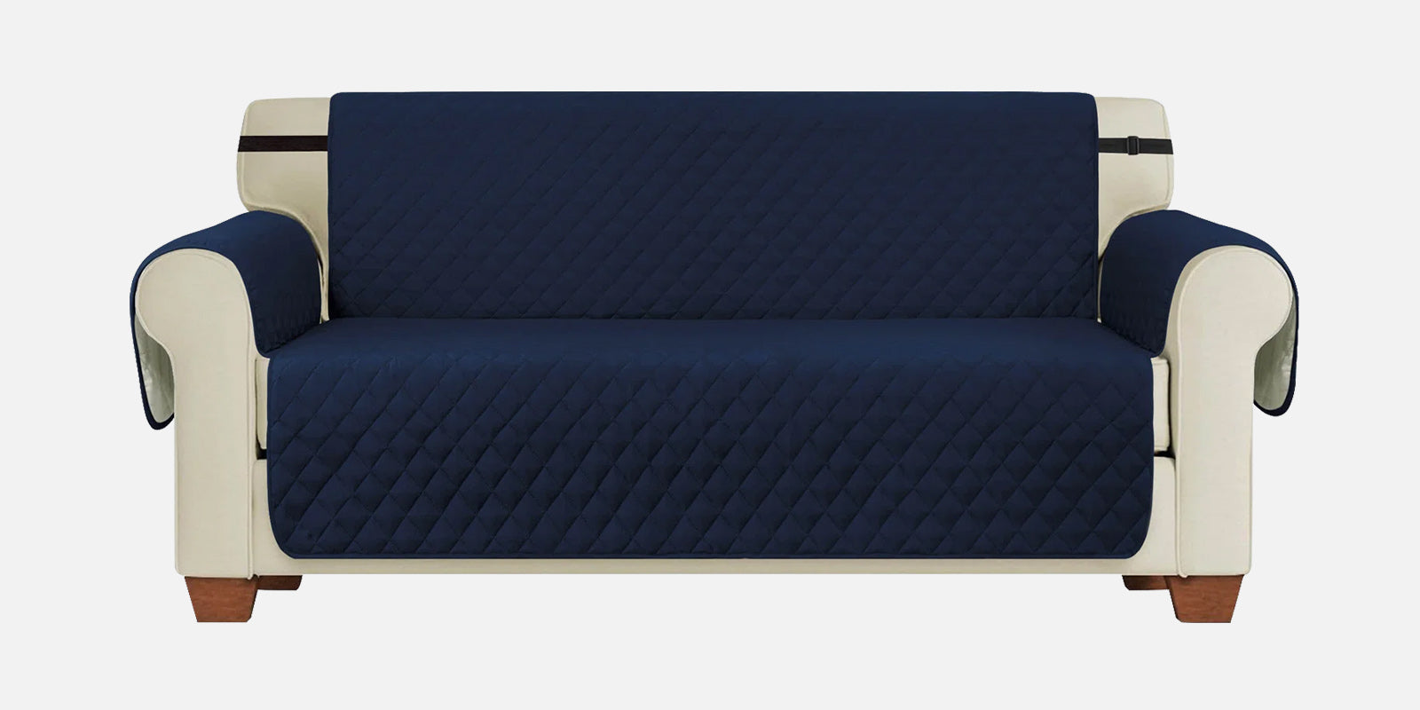 Bunny Velvet 3 Seater Quilted Sofa Cover in Navy Blue Colour - Febonic Living