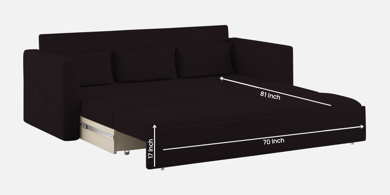 River Fabric 3 Seater Pull Out Sofa Cum Bed In Cara Brown Colour - Febonic Living