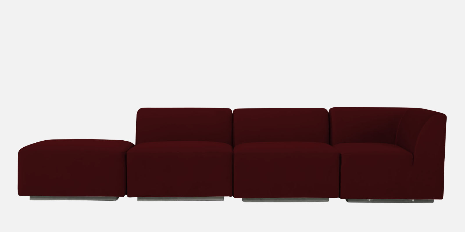 Bufa Velvet LHS Sectional Sofa In Dark Maroon Colour With Ottoman - Febonic Living