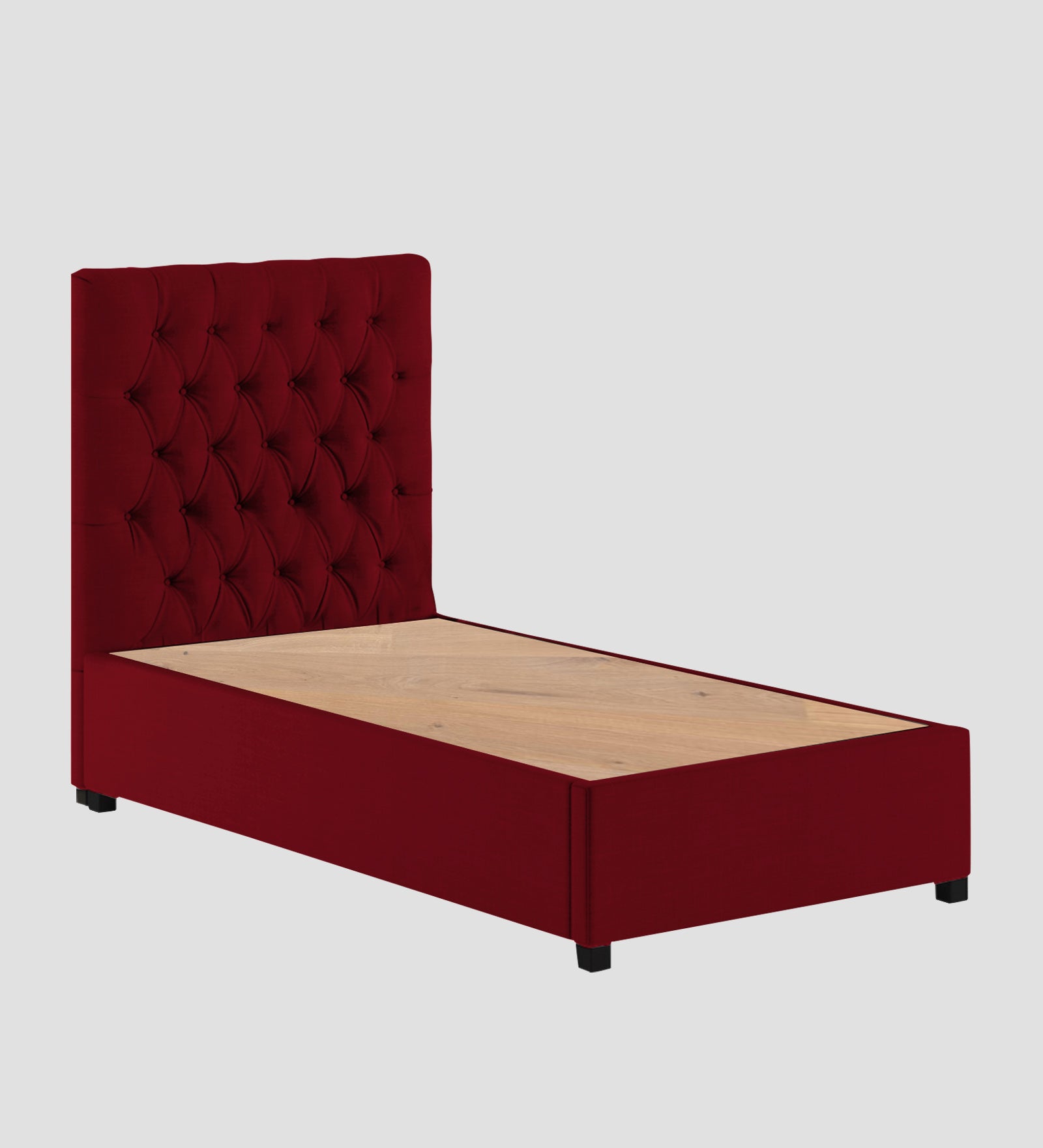 Isko Fabric Upholstered Single Bed in Ruby Red Colour with Box Storage - Febonic Living