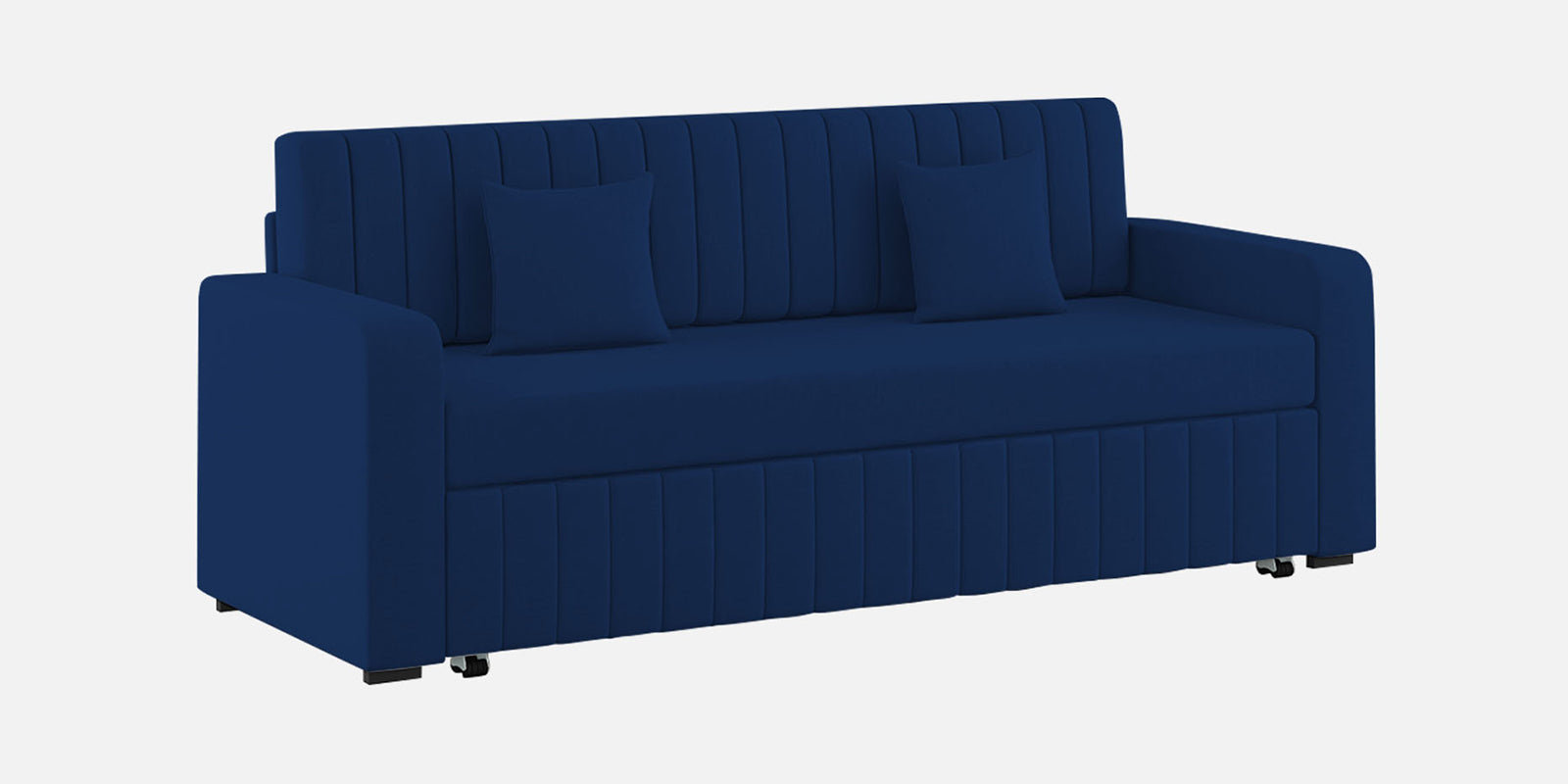 Calra Fabric 3 Seater Pull Out Sofa Cum Bed In Royal Blue Colour With Storage - Febonic Living